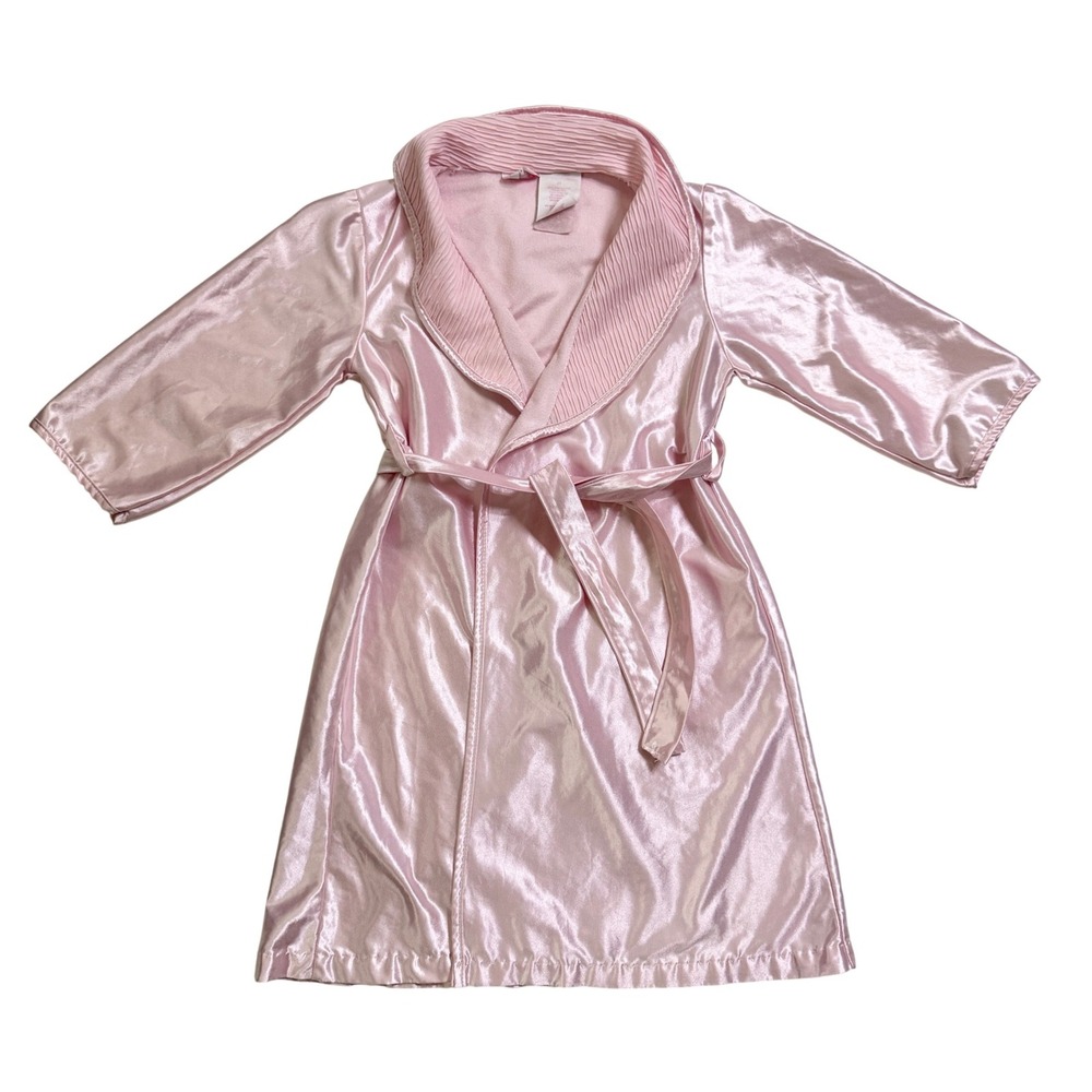 Vintage 90's Girls Allison Ann Robe 3T Toddler Pink Satin Belted Tie Waist